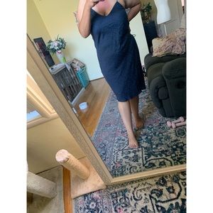 Navy spotted midi dress